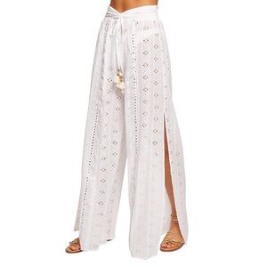 Ramy Brook Adelia White Eyelet Wide-Leg Drawstring Pants